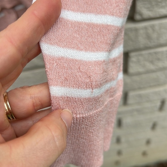 Pure Alfred Sung Lightweight Pink and White Striped Cardigan Sz L - Picture 9 of 10